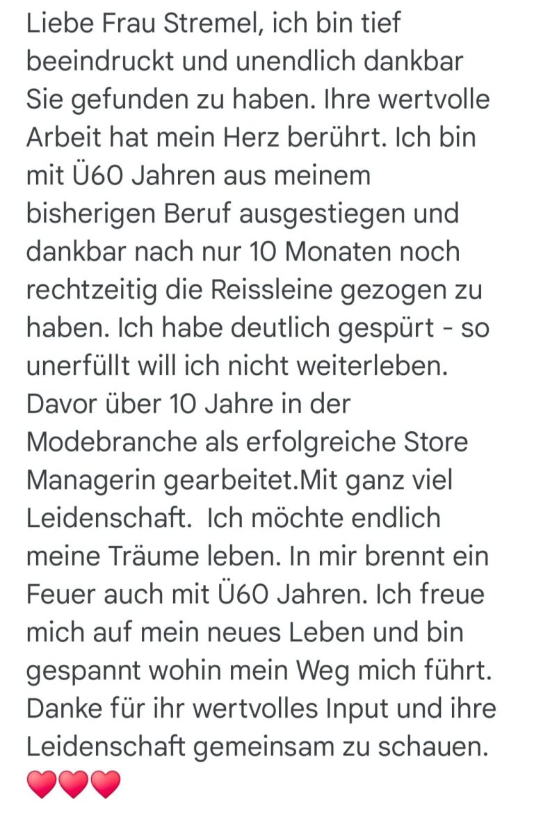 Screenshot: Wie eine Klientin durch die Zusammenarbeit mit Phoenix Karriereberatung zu beruflicher Erfüllung fand.